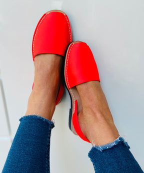 Neon Coral Leather Spanish Menorcan Avarcas Sandals