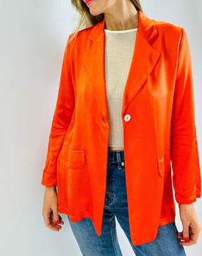 Orange silk viscose single breasted suit jacket 
