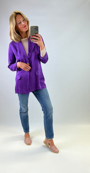 Purple silk viscose single breasted suit jacket 