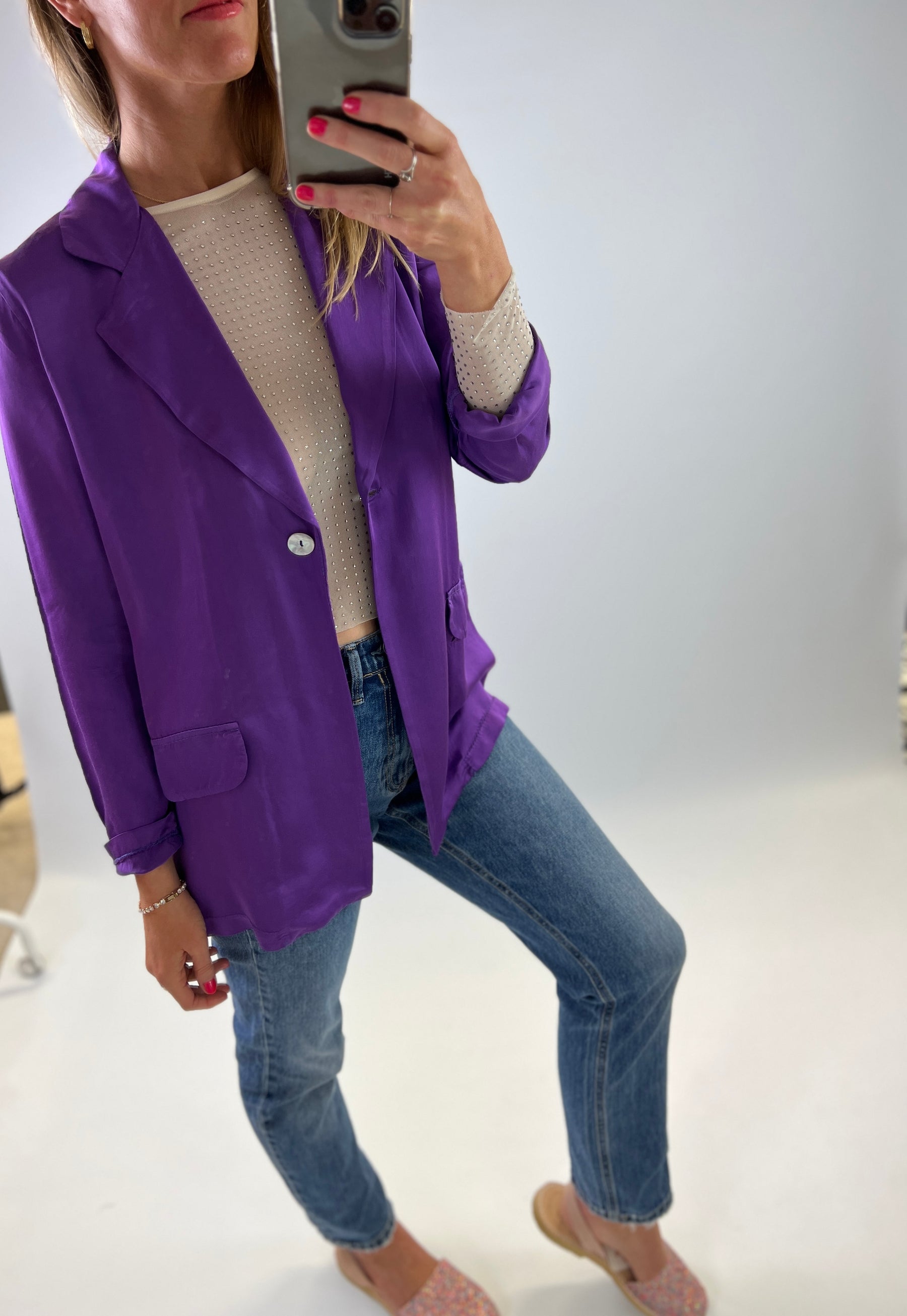 Purple silk viscose single breasted suit jacket 