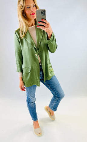 Green silk viscose single breasted suit jacket 