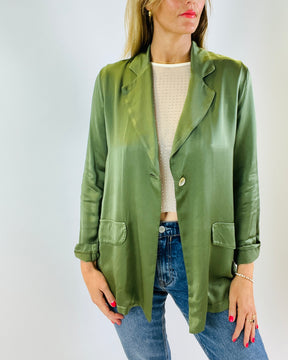 Green silk viscose single breasted suit jacket 