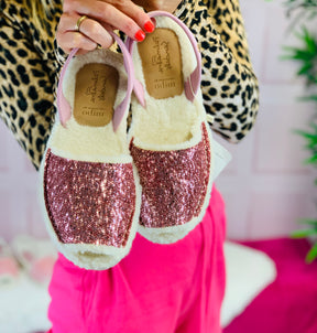 Pink glitter wool lined spanish menorcan slipper avarcas