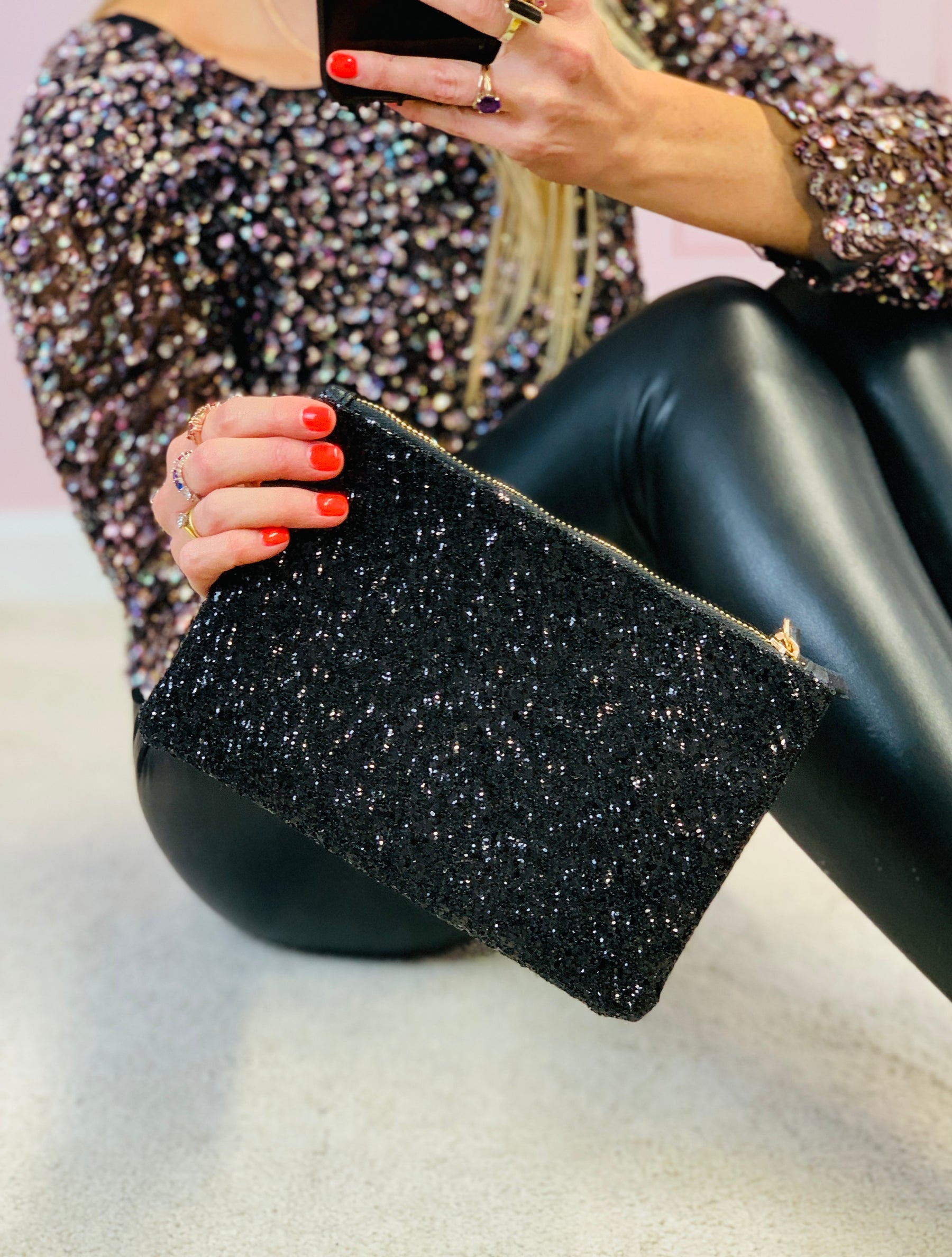 Black Glitter mini clutch bag