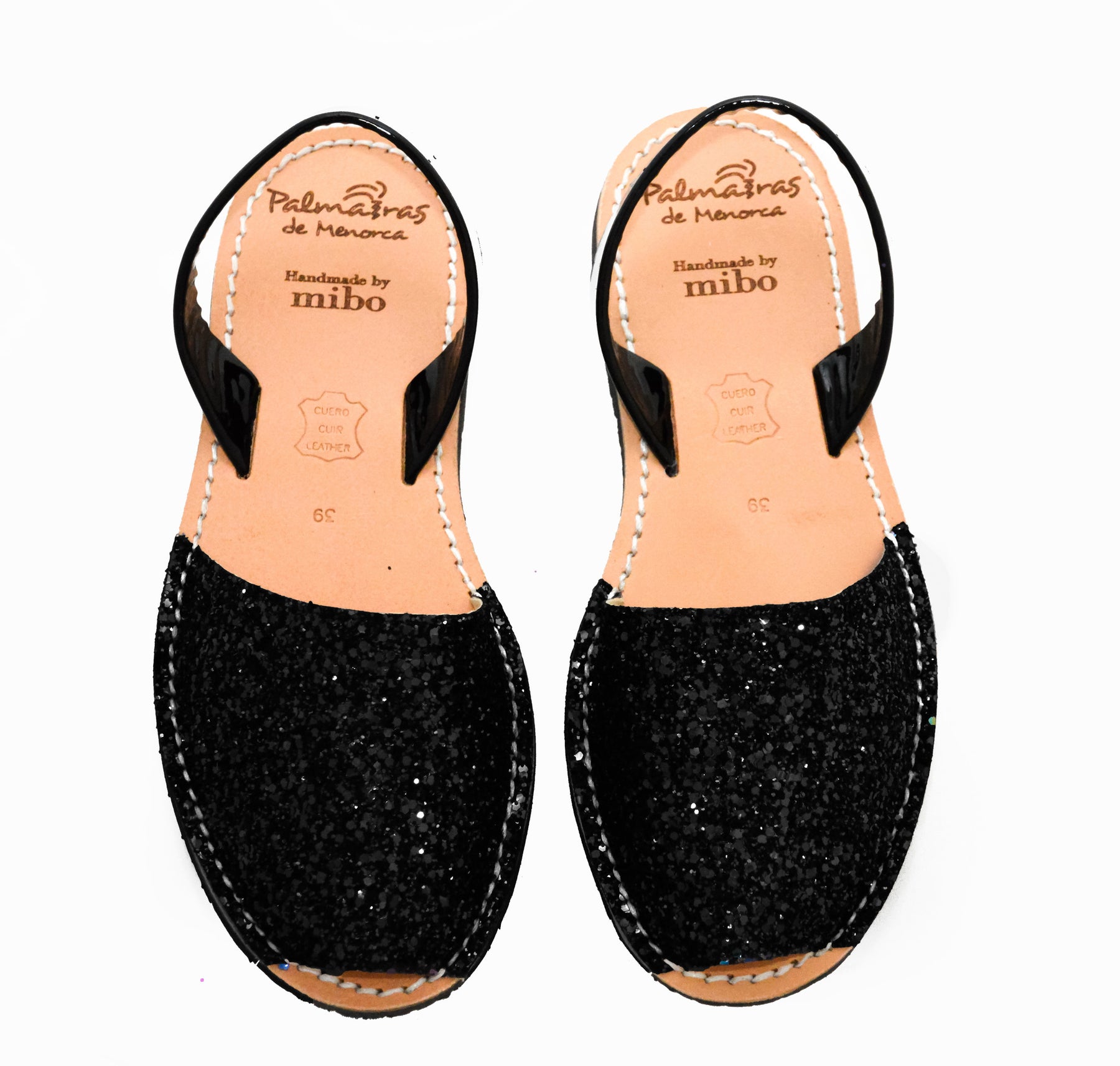 black glitter spanish menorcan avarcas sandals